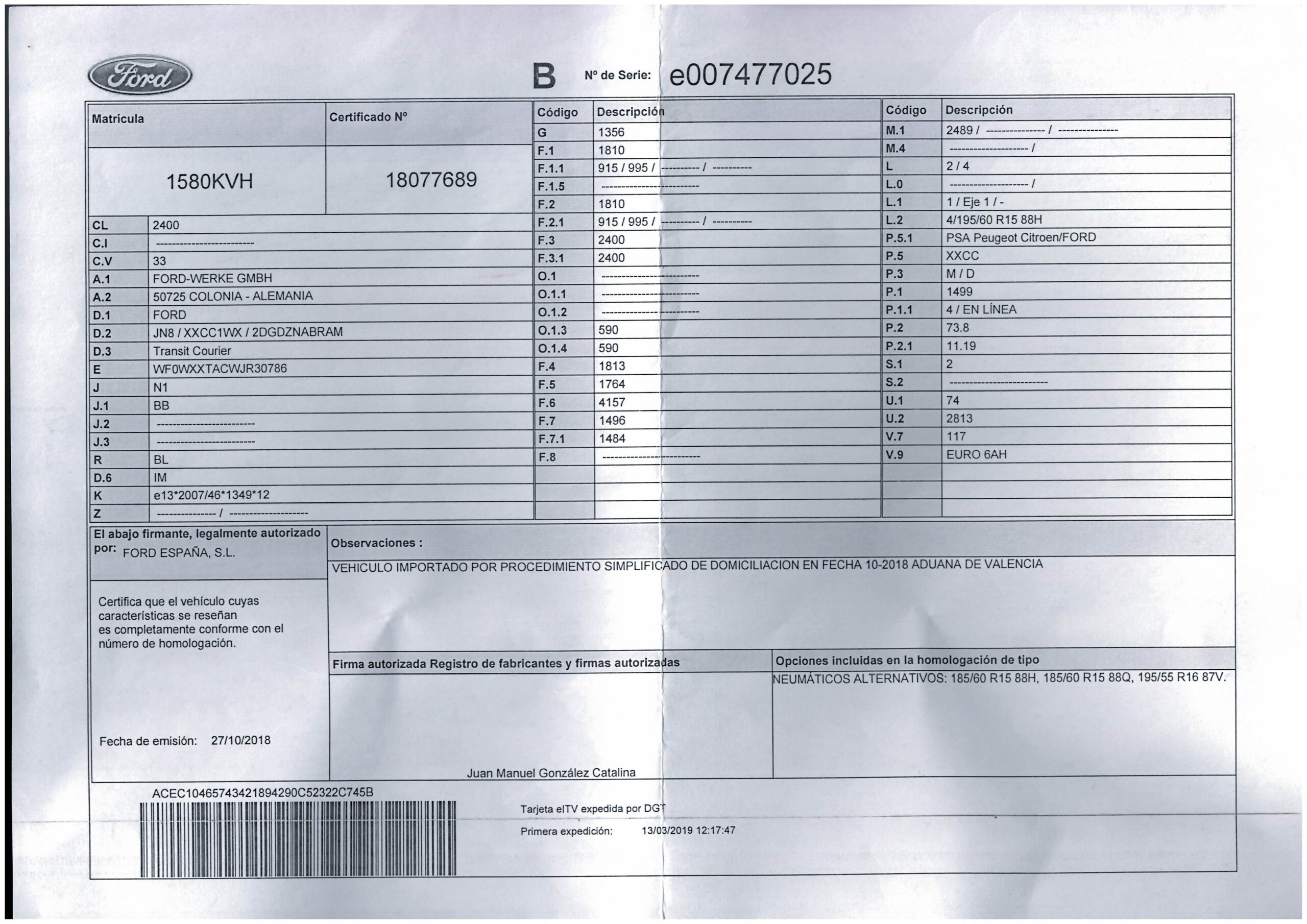 x- VENDIDO - Ford Transit Courier - 2019 - Imagen 13