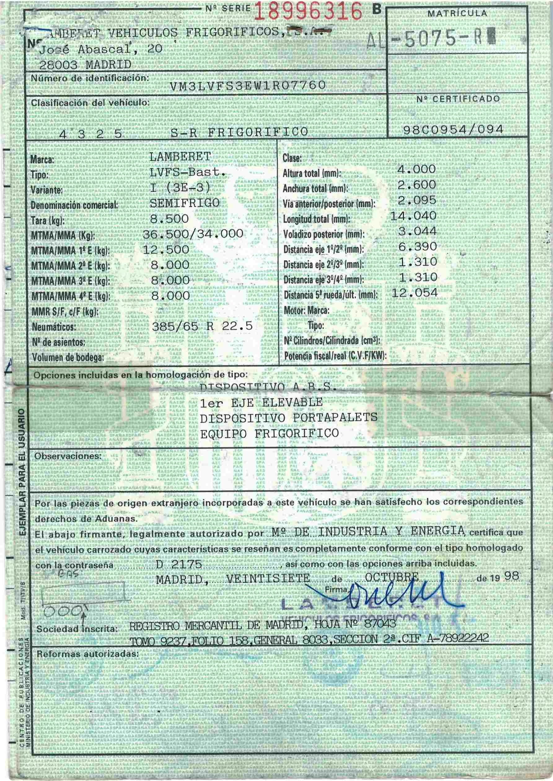 x- VENDIDO - Semirremolque frigorífico Lamberet Año 1998 - Imagen 11