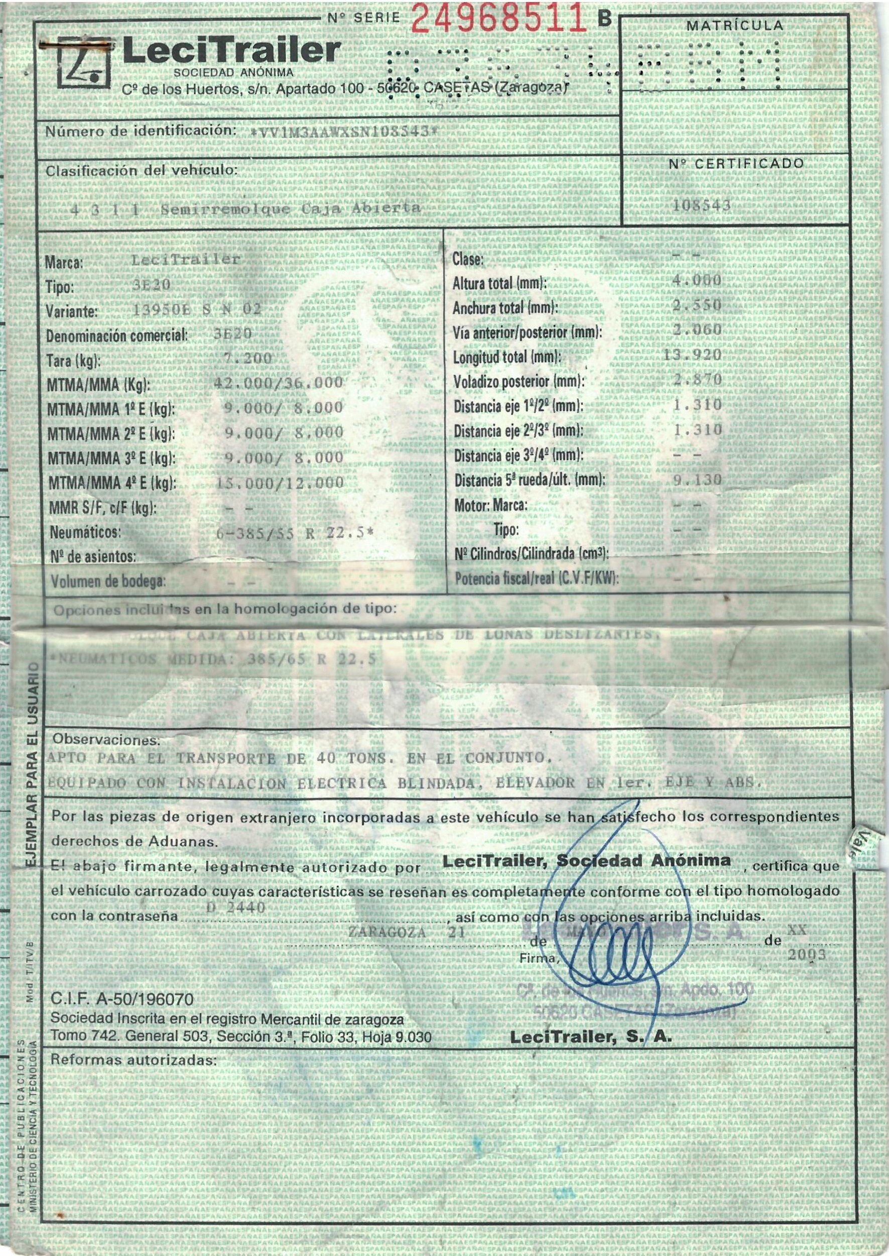 x- VENDIDO - Semirremolque tauliner Lecitrailer Año 2003 - Imagen 9