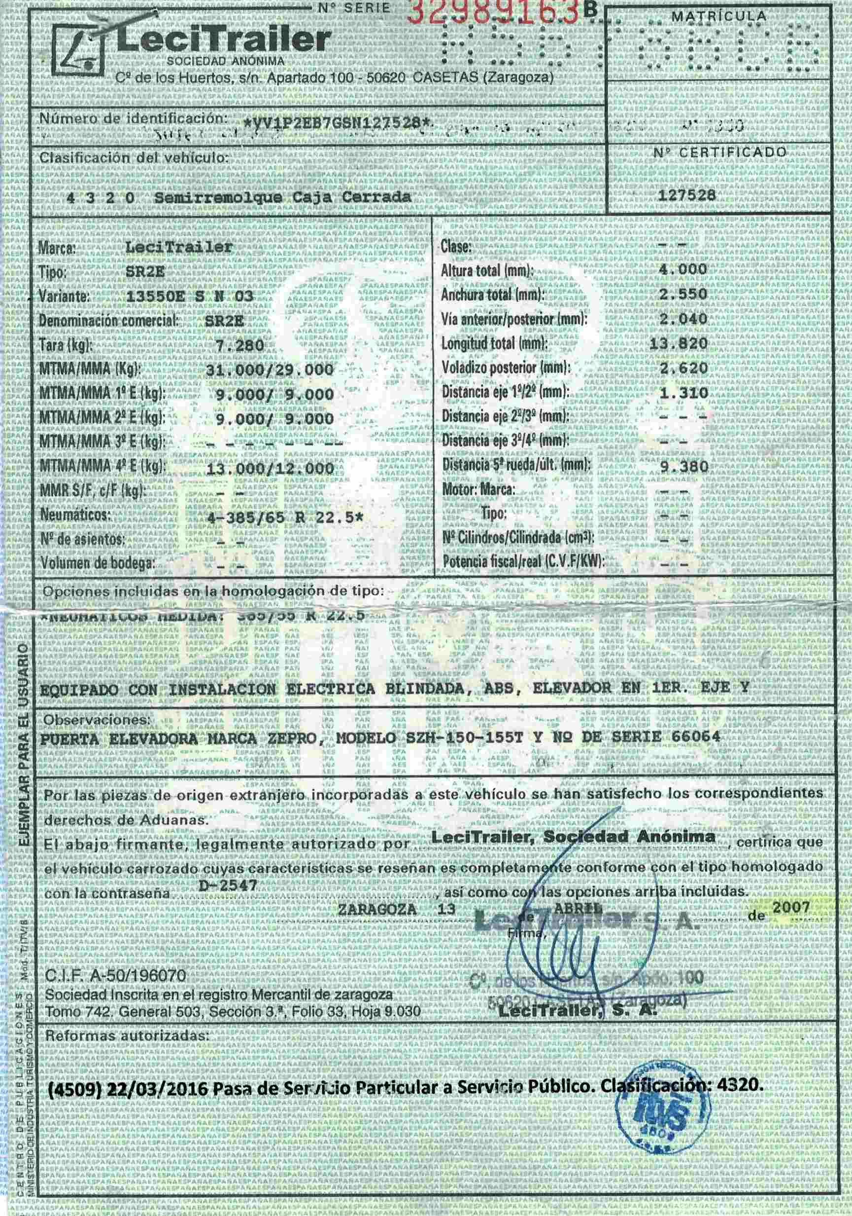 x- VENDIDO - Semirremolque caja cerrada Lecitrailer Año 2007 - Imagen 17