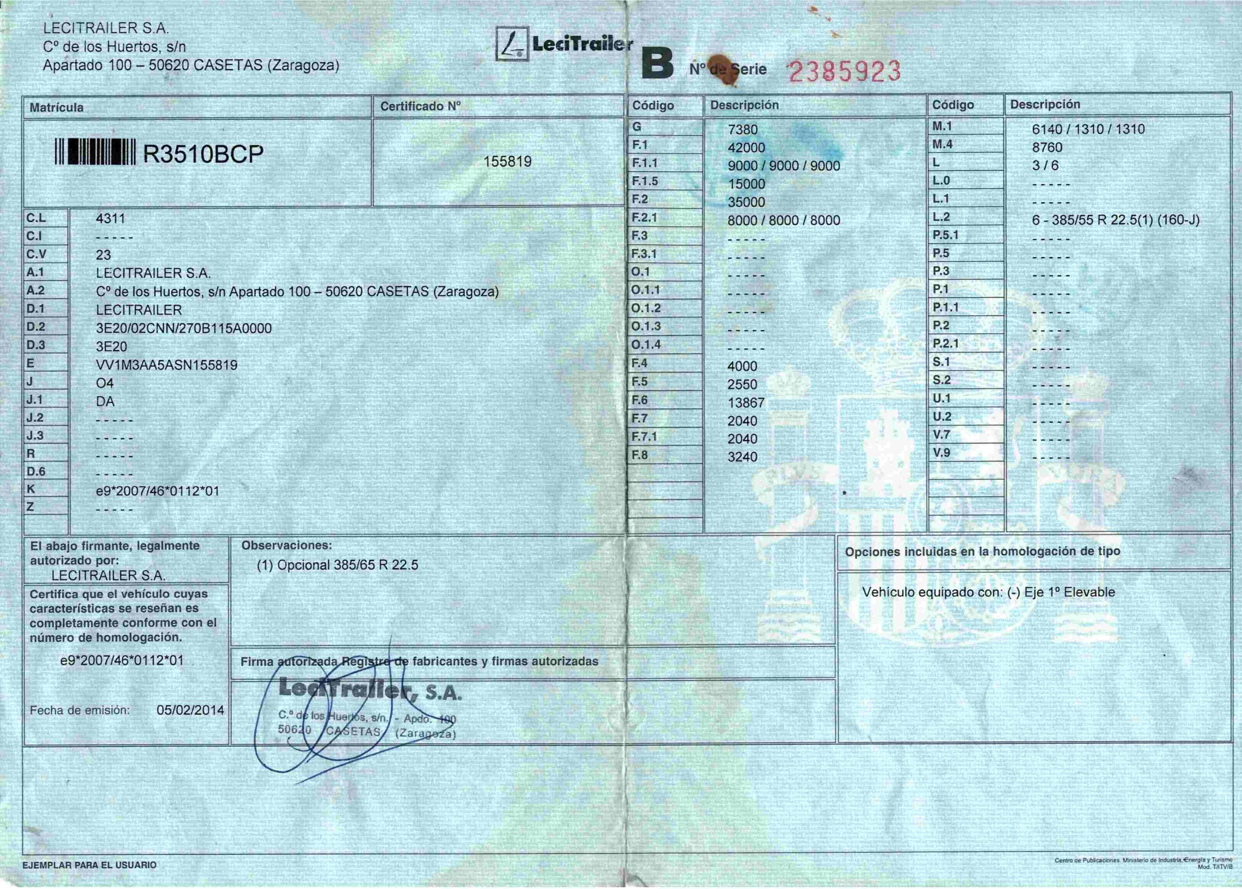 Semirremolque tauliner Lecitrailer Año 03/2014 2 - Imagen 13