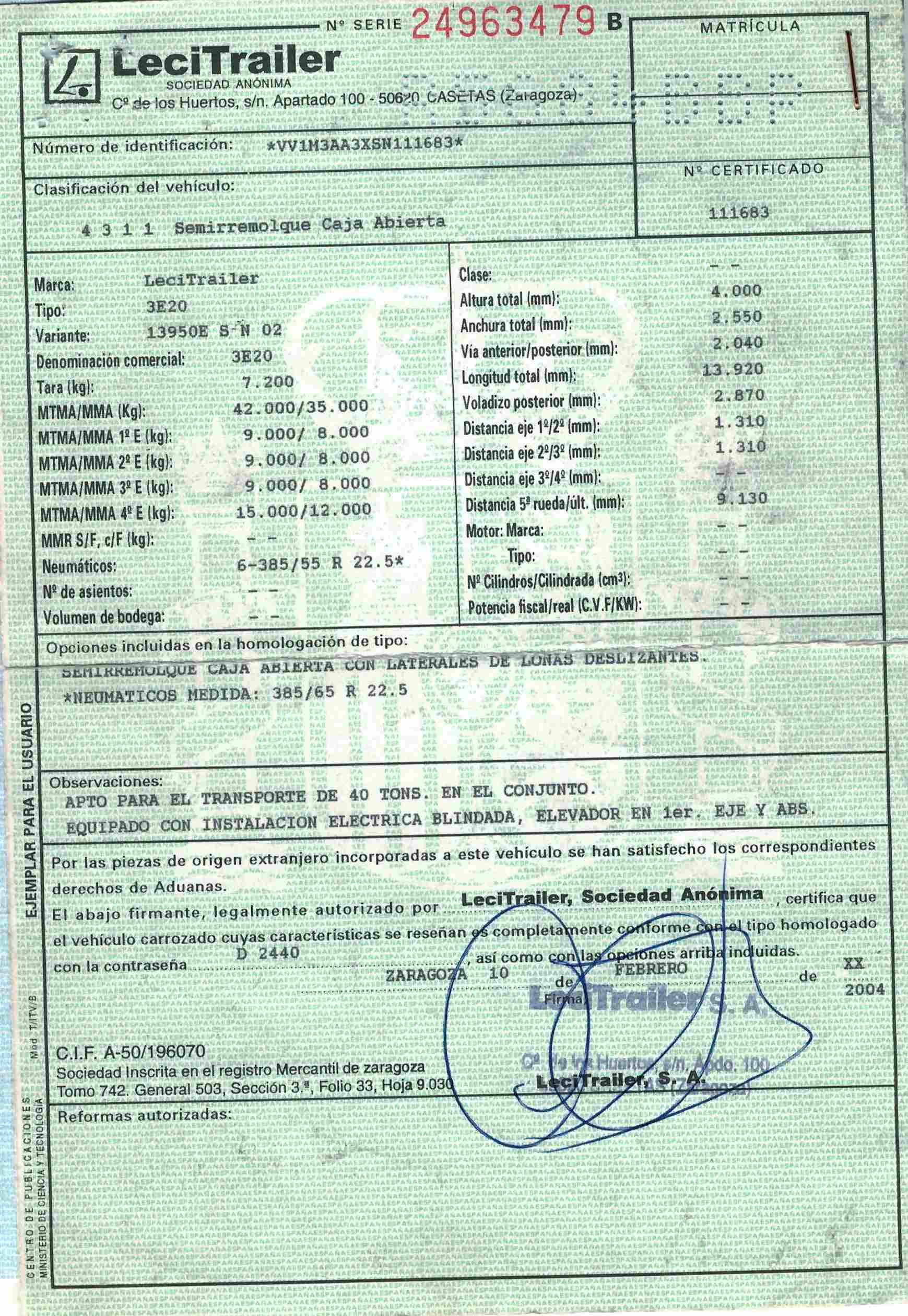 x- VENDIDO - Semirremolque tauliner Lecitrailer Año 03/2004 - Imagen 16