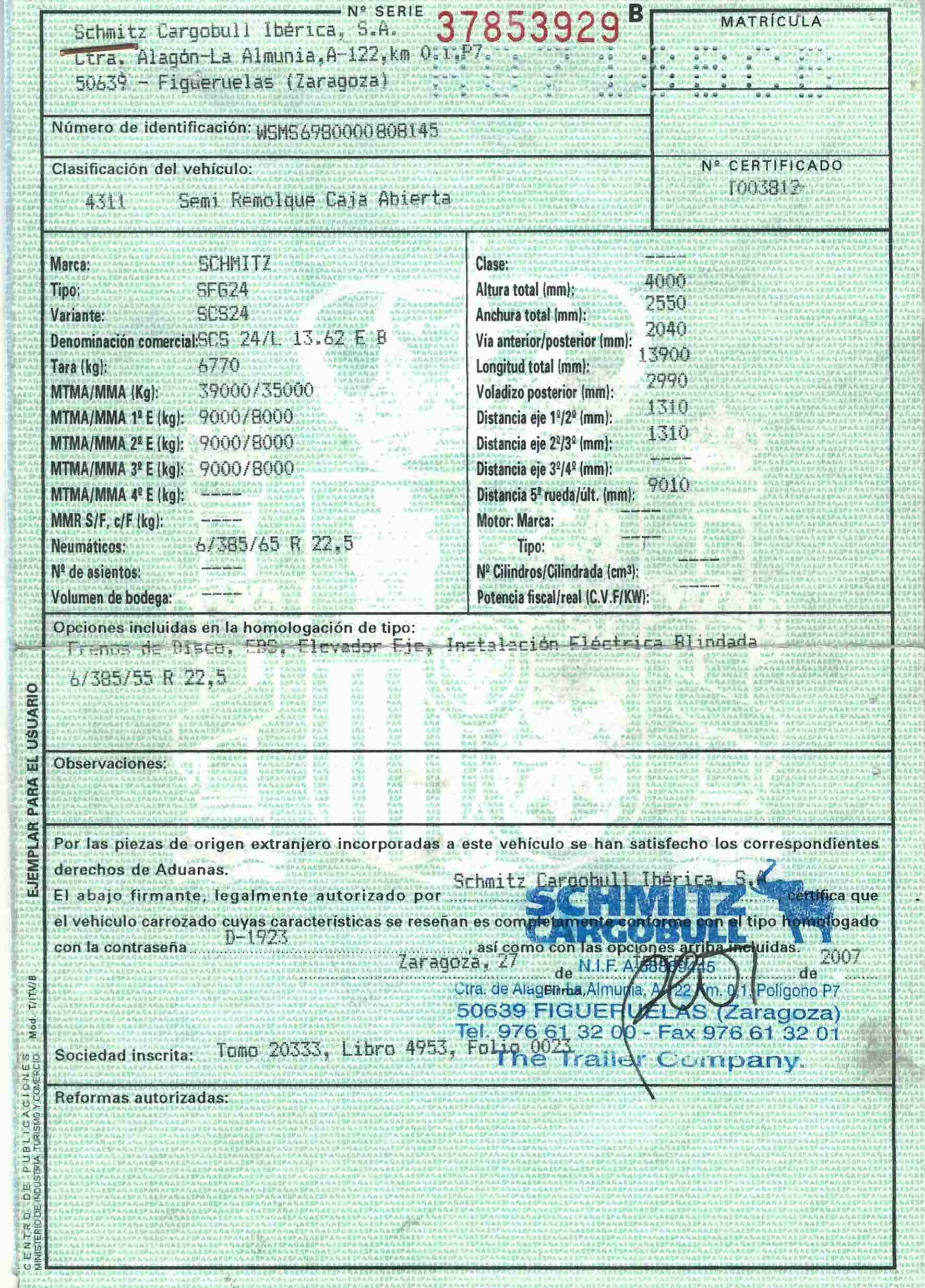 x- VENDIDO - Semirremolque tauliner Schmitz Año 2007 - Imagen 13