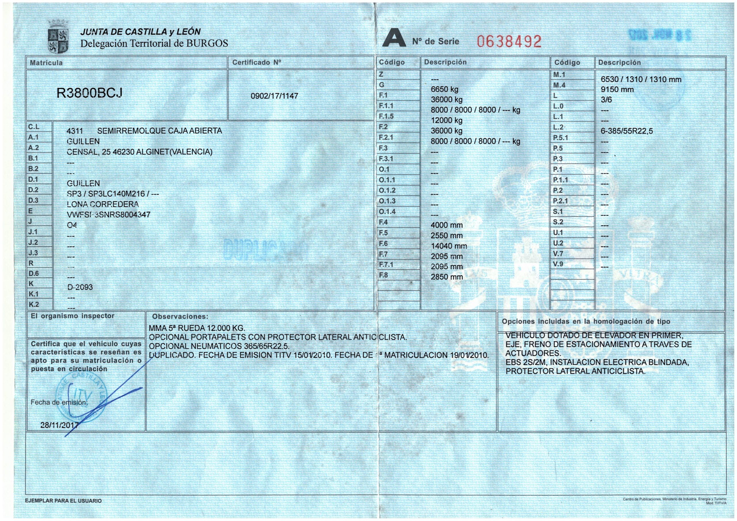 Ficha técnica del semirremolque tauliner Guillen