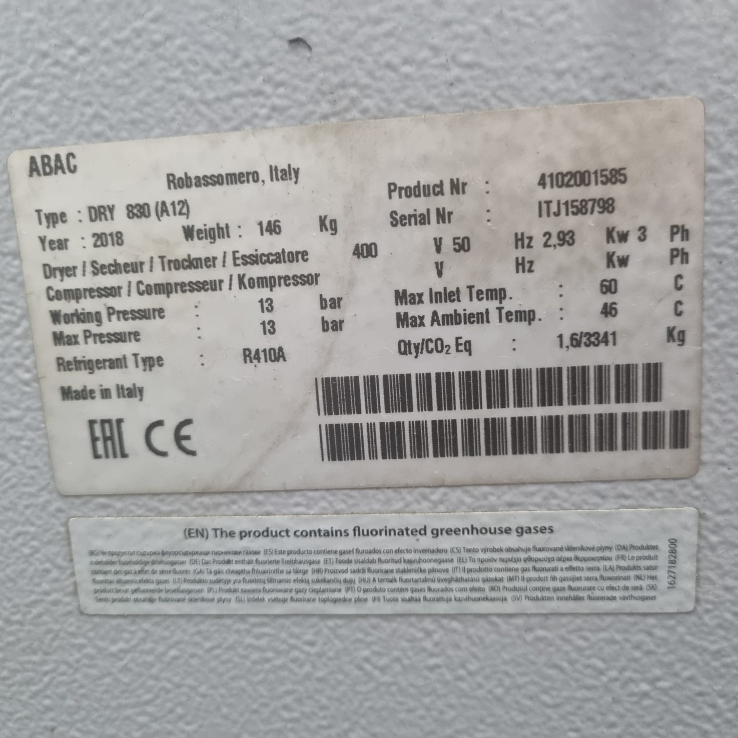 Compresor de aire industrial SRC COMP SCR100DV-8 - Año 2018 - Imagen 10