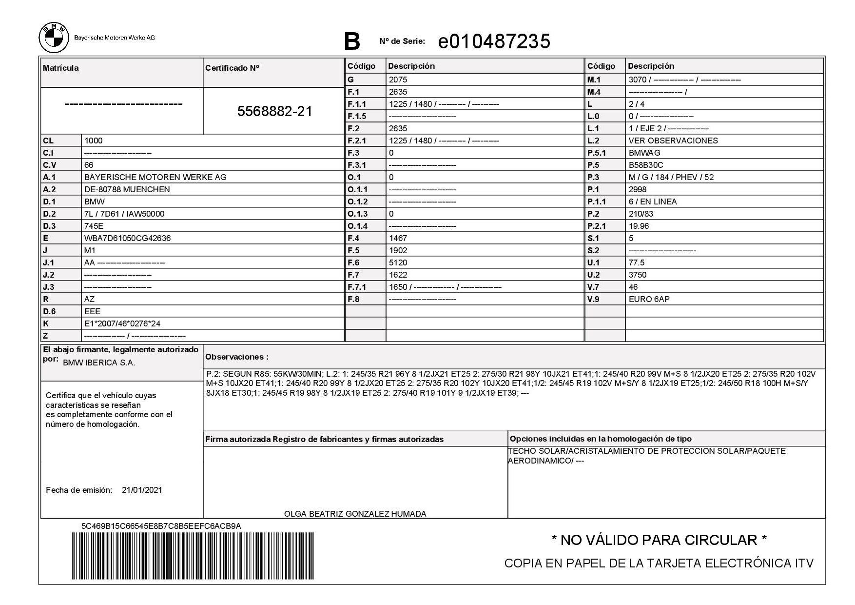 Características técnicas BMW 745e