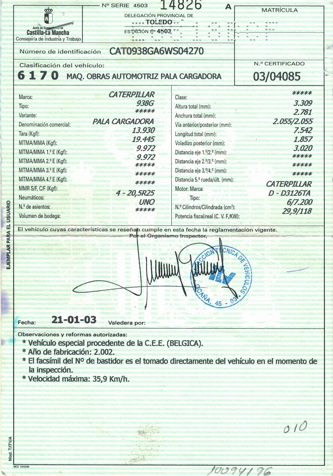 Ficha técnica pala cargadora Caterpillar 938 G