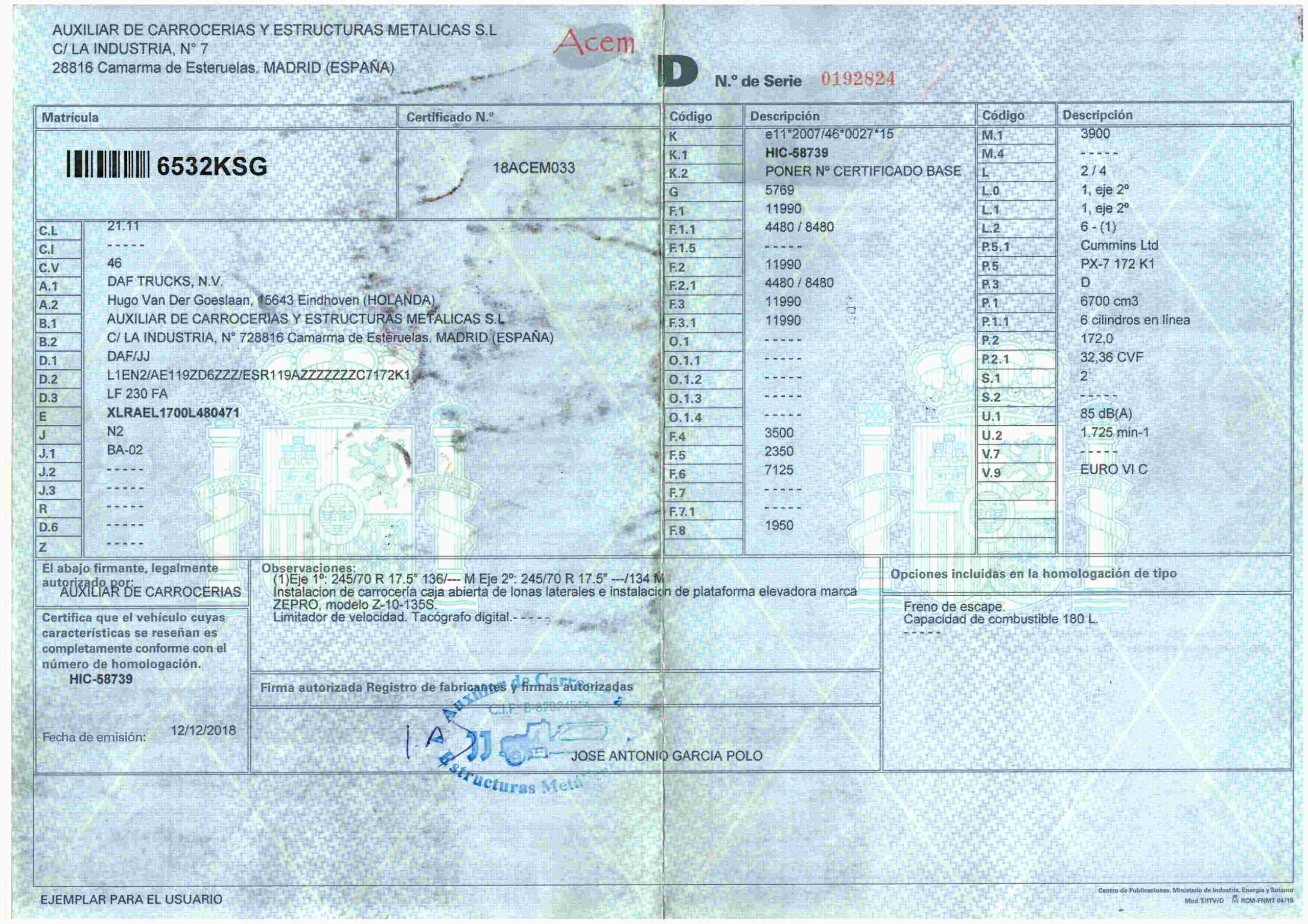 Ficha técnica DAF LF 230 FA semitauliner