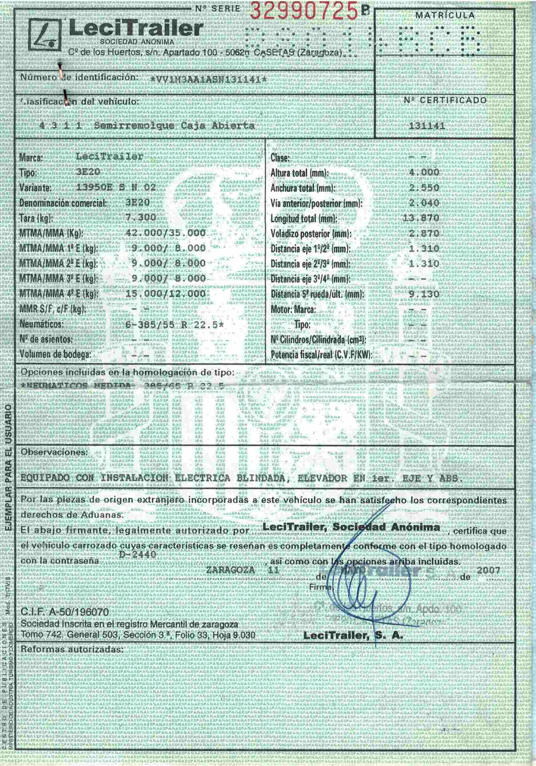 Vista trasera izquierda semirremolque tauliner Lecitrailer