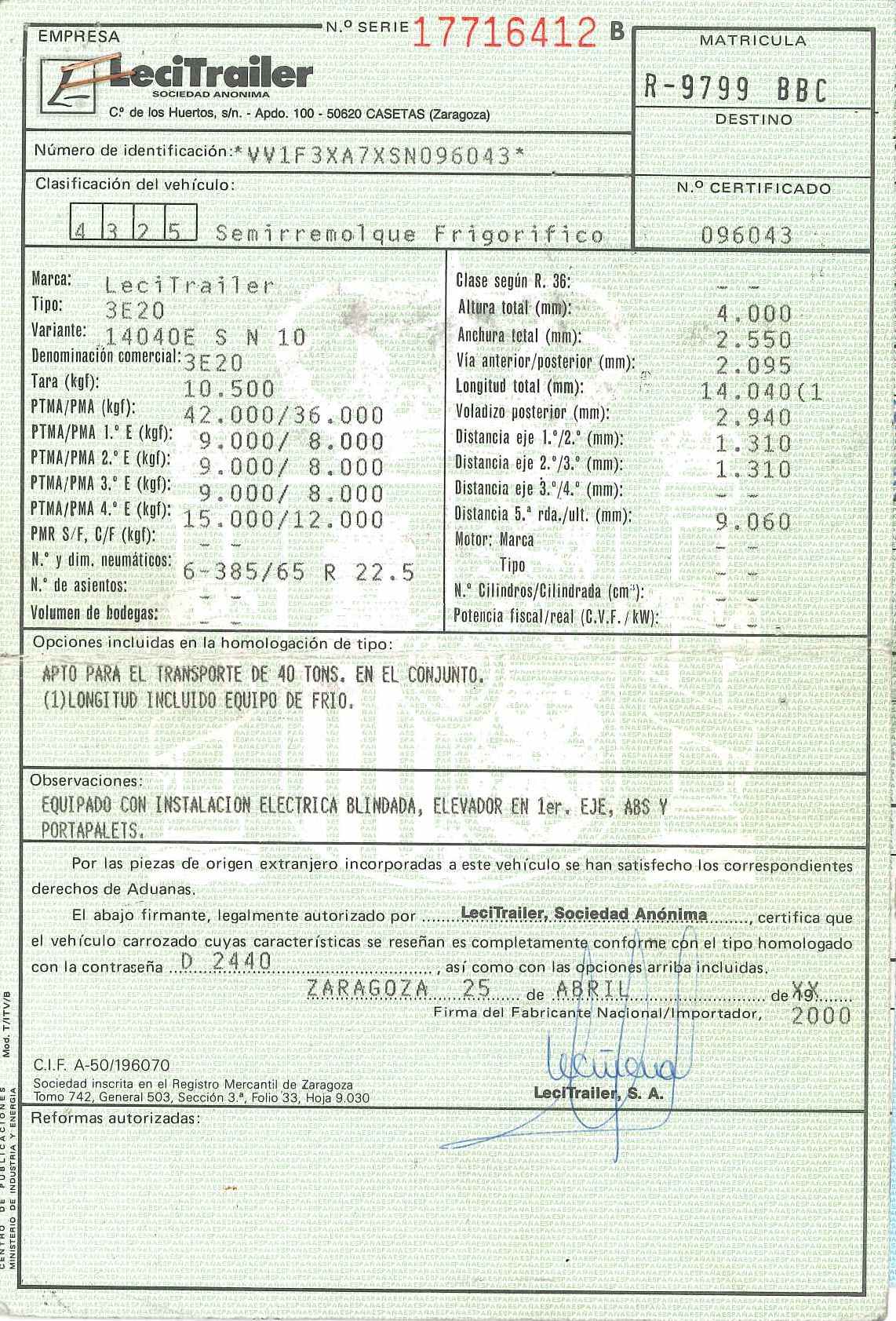 Semirremolque frigorífico Lecitrailer Año 2000 - Imagen 14